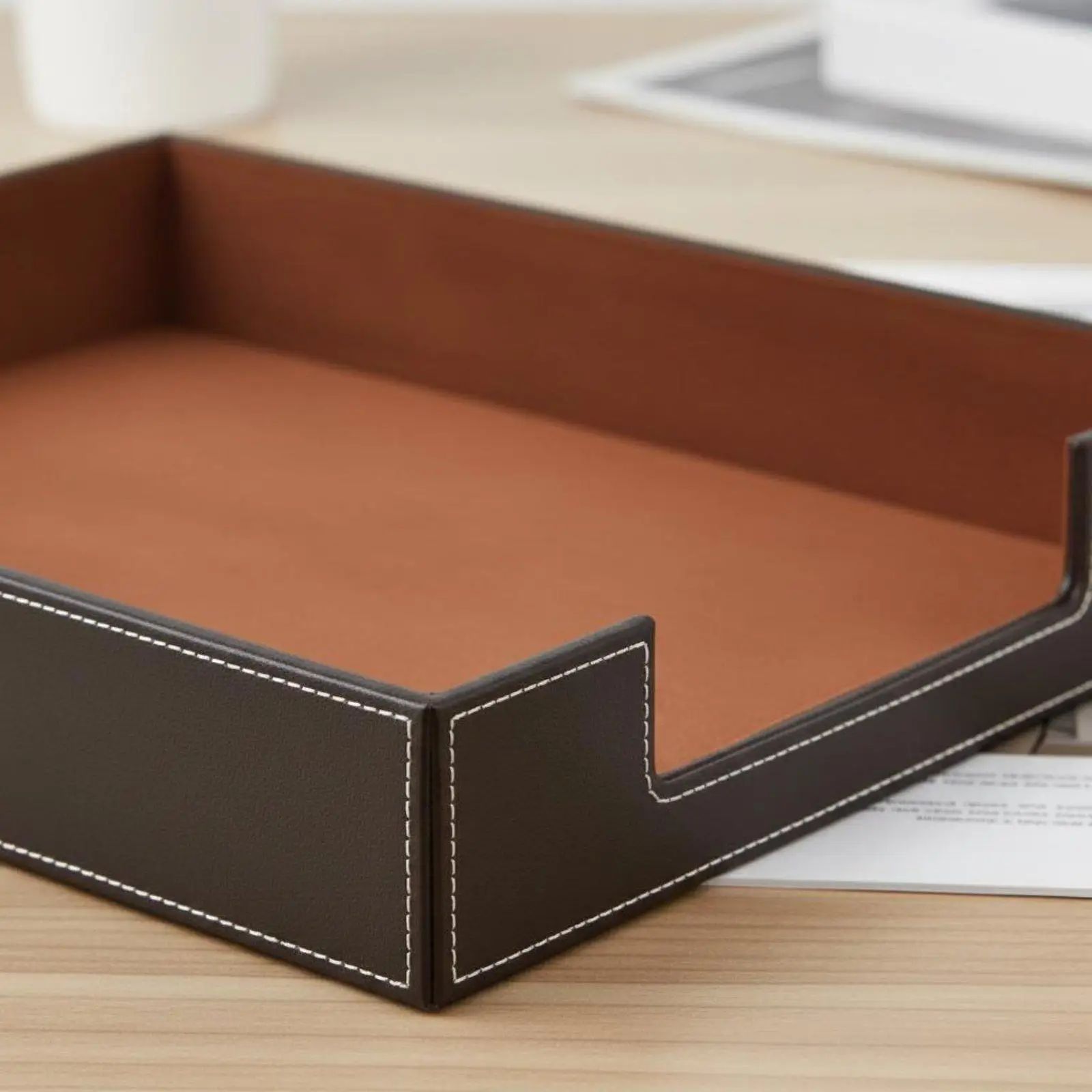 Leather Desk File Tray Space Saving Paper Organizer for Office Desk Accessories and A