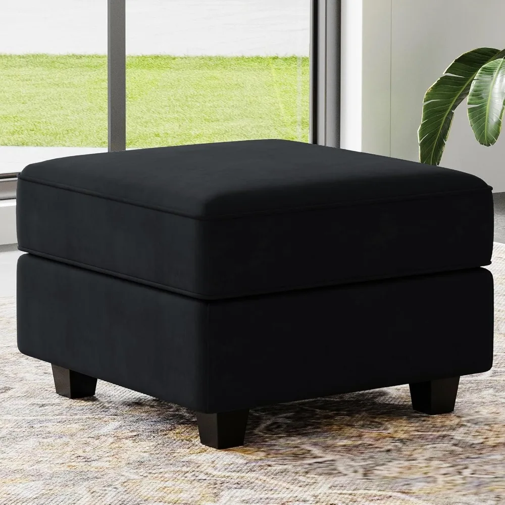 

Storage Ottoman Module for Modular Sectional Sofa Square Seat Cube Velvet Foot Stool Black