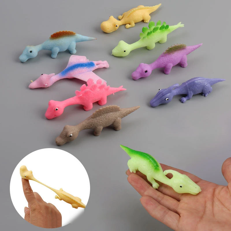 5pcs Catapult Launch Soft Glue Dinosaur Fun Tricky Slingshot Practice Elastic Flying Finger Sticky Decompression Toy