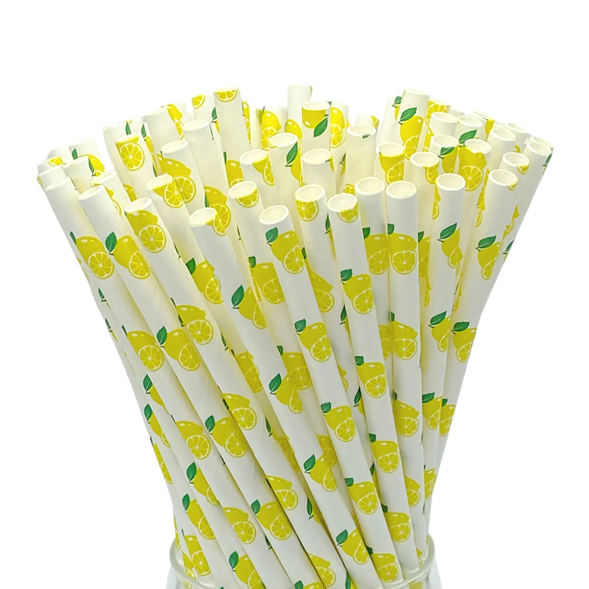 100 yellow  lemon paper straws non-soggy reusable 7.75