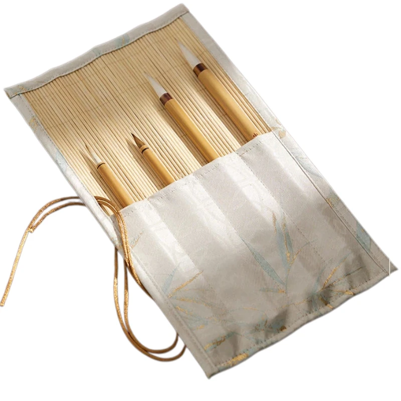 Brush Roll Chinese Style Color Painting Bamboo Calligraphy Brush Storage Bag Vintage Practice Four Treasures Study Beginner Tool