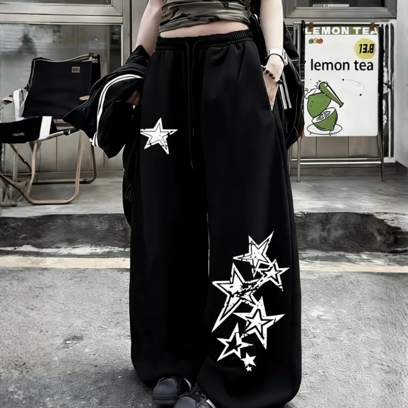 Women's Wide Leg Sports Pants, Cyberpunk Gothic Dark Y2K Autumn and Winter New Casual Pants