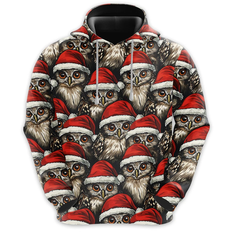 Santa Animal Hoodie For Men 3D Print Christmas Cat Dog Graphic Pullover Hoody Clothes Mens Plus Size Pullover Sweatshirt