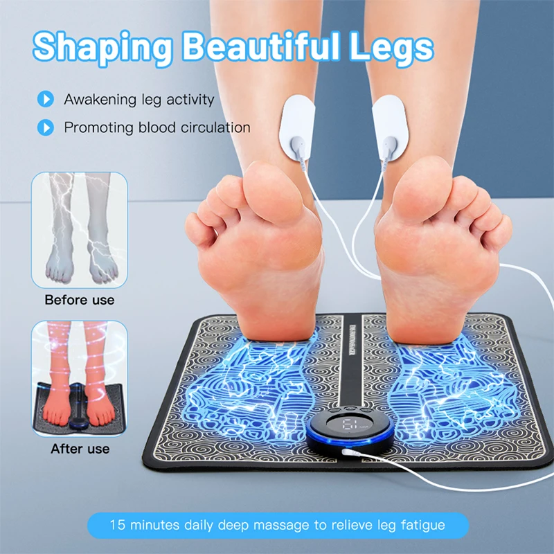 Electric EMS Foot Massager Pad Relax Feet Leg Muscle Massager Matt Shock With Remote and Pads