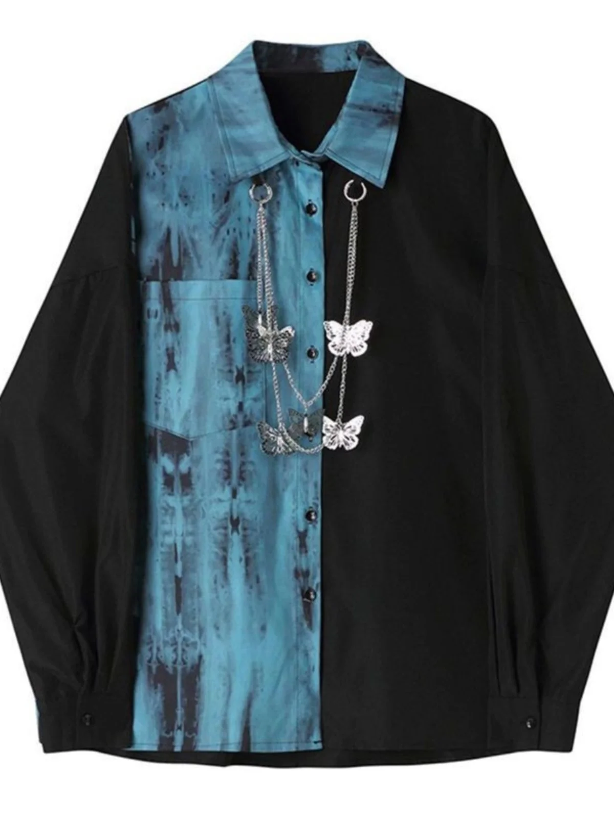 

Мужская рубашка свободного кроя с длинным рукавом, окрашенная в технике тай-дай, 300 г/м², в корейском ретро-стиле, осенне-зимняя, модная, дышащая, молодежная