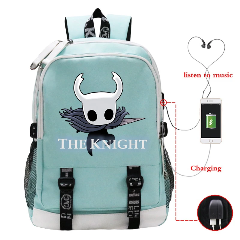 Boys Girls Hollow Knight Schoolbag Children Backpack Cartoon Game USB Large Capacity Portable Knapsack Students Travel Bags Gift