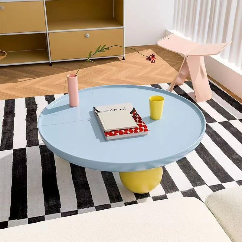 French Cream Round Coffee Table Simple Modern Dopamine Living Room Home Creative Homestay Coffee