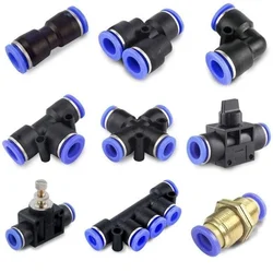 Tubo pneumático Quick Push Connector, Peças pneumáticas de ar, Conexão de junta de conector, 2 vias, 4mm, 6mm, 8mm, 10mm, 12mm, 16mm