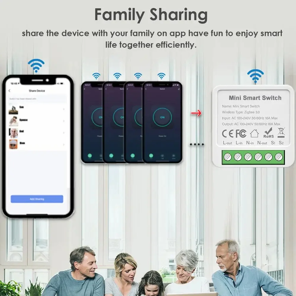 Tuya WiFi Zigbee Mini Smart Switch مراقبة الطاقة 2-Way Control Wireless DIY Breaker Relay Module متوافق مع Alexa Google #2