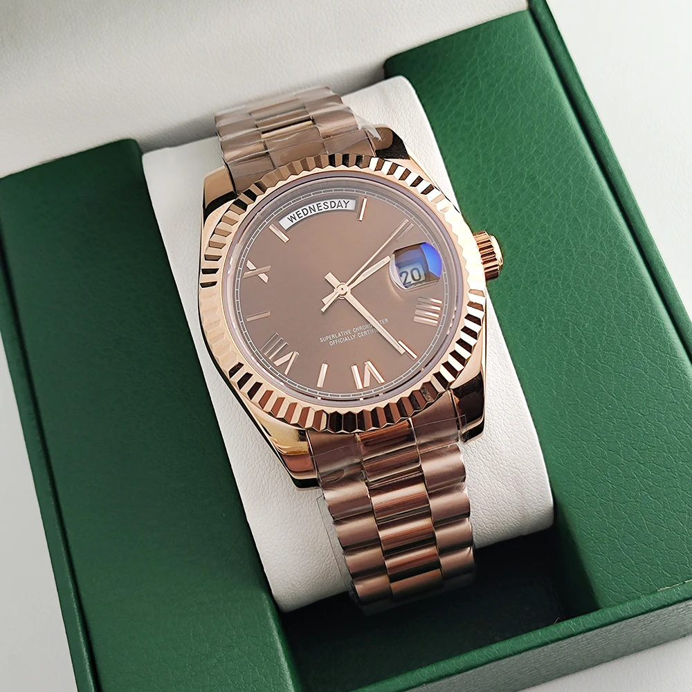 39mm Miyota 8285 Men's Automatic Rose Gold Watch Sapphire Glass, Suitable for 8285 Movement Watch Accessories