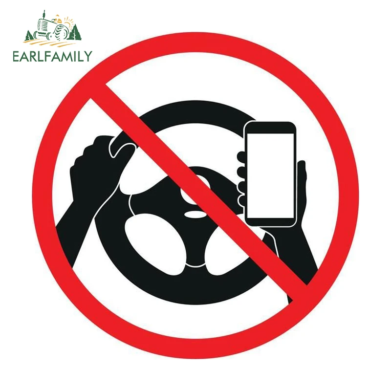 

EARLFAMILY Prohibit Using Mobile Phones While Driving Car Stickers Windows Decal Fashion Warning For Driver Sticker Decoration