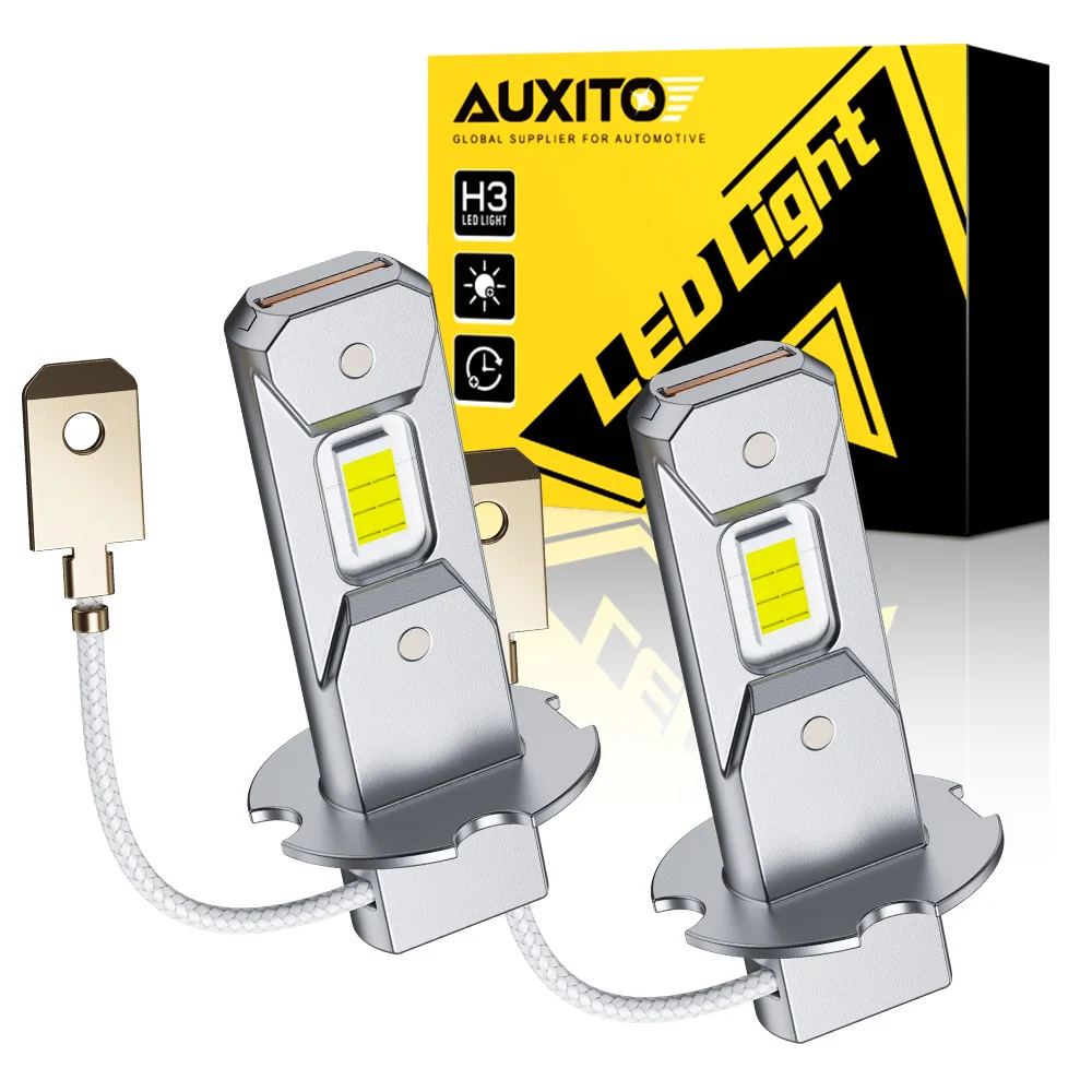 

AUXITO 2Pcs Mini H3 LED Car Headlight Bulbs Fanless H3 LED Fog Light Bulb Yellow DRL Super Bright White Car Driving Lamp DC 12V
