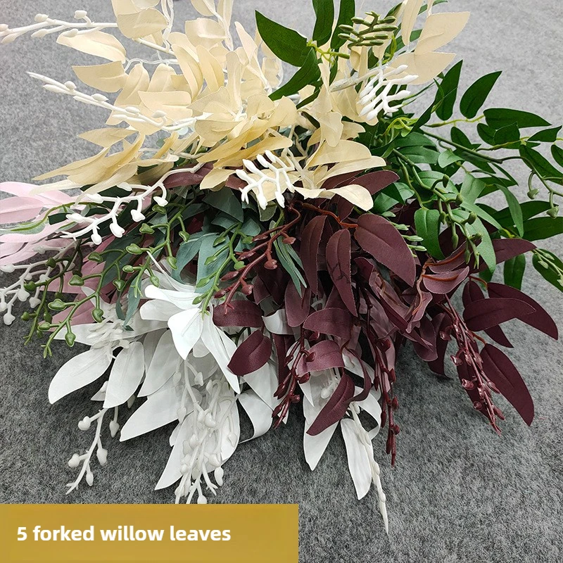 

5-pronged bunch of willow leaves, artificial flowers and plant leaves, wedding arrangements, home photography decoration