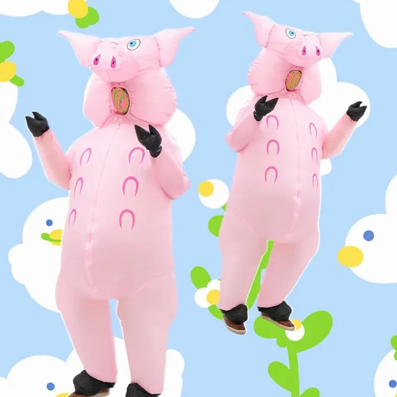 

Popular Funny Animal Inflatable Costume for Halloween Party Dress Up Pink Pig Walking Suit