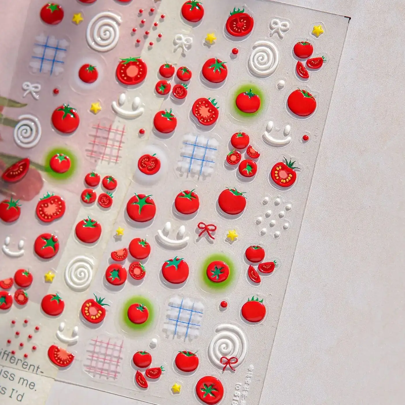 

Jelly Red Tomato Bowknot Fruits Apple Peach Strawberry Cake Doughnut Hamburger Banana Donut Watermelon Nail Art Stickers Decals