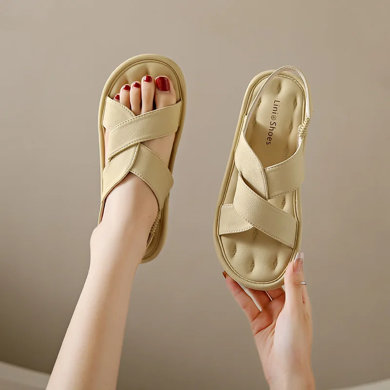 

Roman Sandals Women's 2025 Summer New Korean Version Thick-soled Elastic Band Fashionable Casual Shoes, Comfortable Beach Shoes