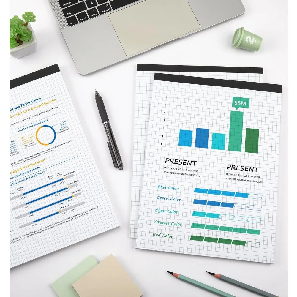 Graph Paper Notebook 8.5x11, 4x4 Grid, 50 Sheets, Perforated, Sturdy Back, for Math & Drawing