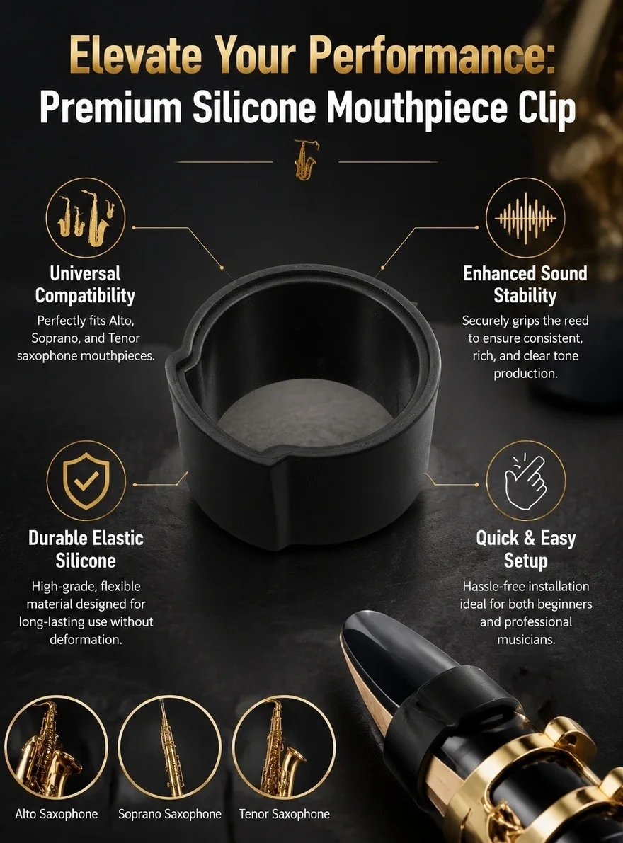 Silicone Mouthpiece Clip for Alto Soprano Tenor Saxophone Universal Compatibility Enhanced Sound Stability Lightweight Portable