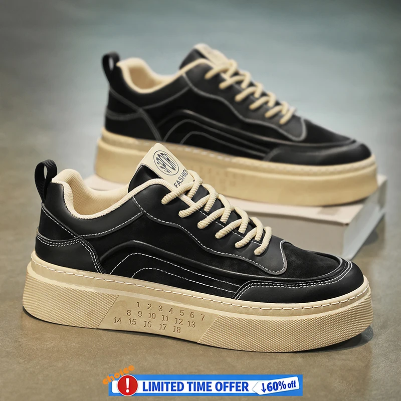 

2026 New Men's Shoes Leather Fashion Low-top Vulcanized Shoes Male Casual Shoes Running Sports Thick Soled Shoes Zapatos Hombre