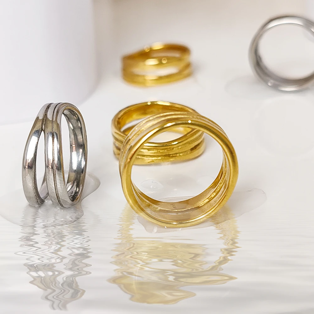 eManco Fashion Gold Color /Silver Color Geometric Multi-layer Line Ring for Women Elegant Wedding Bride Jewelry Prevent Allergy