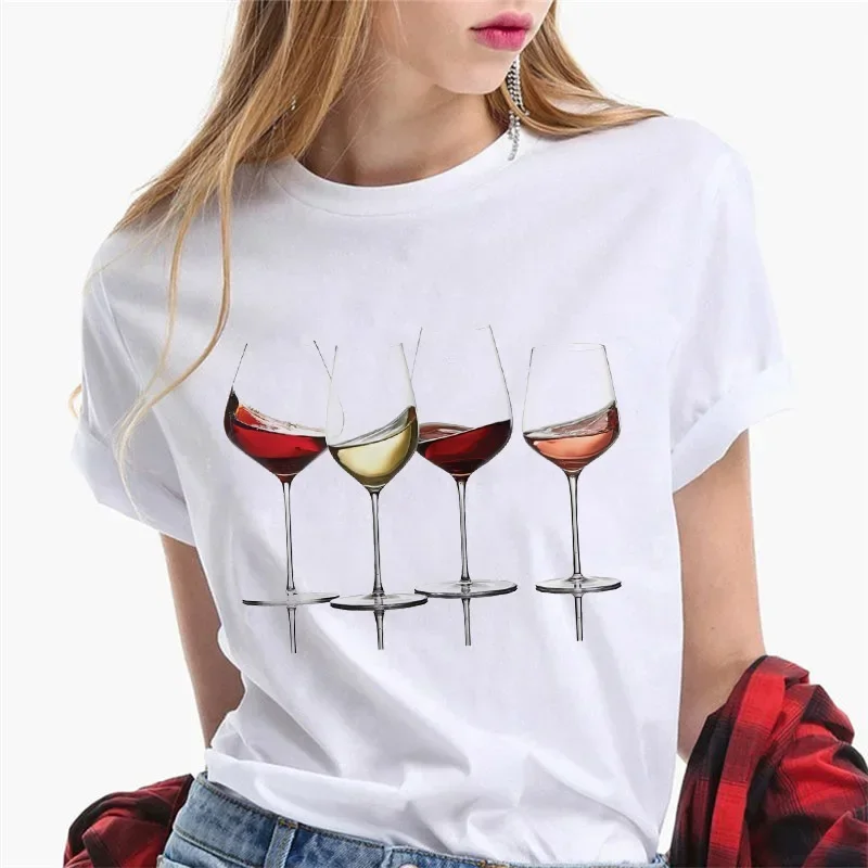 T-shirt da donna estiva moda bicchiere da vino magliette grafiche top maglietta a maniche corte da donna top da donna