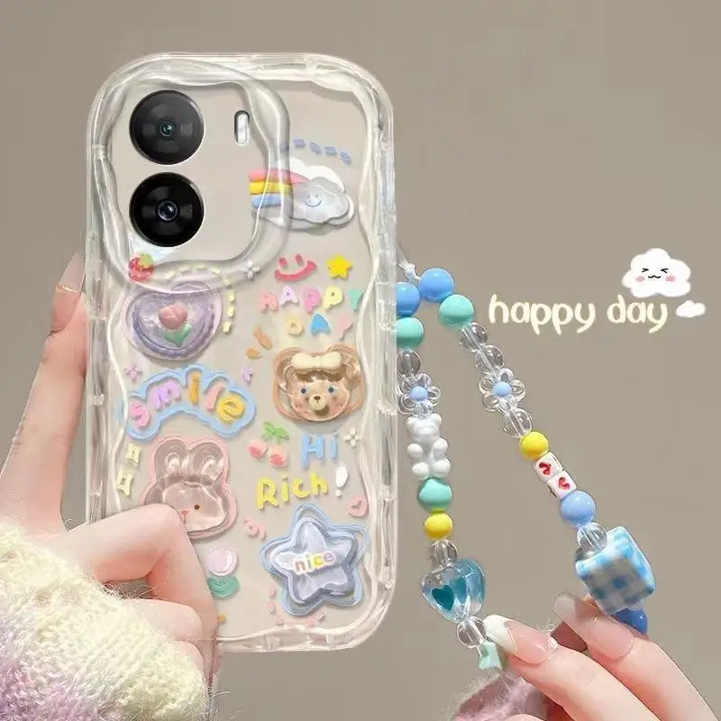 Lovely 3D Cartoon Flower Chain Phone Cases For iPhone 15 Pro Max