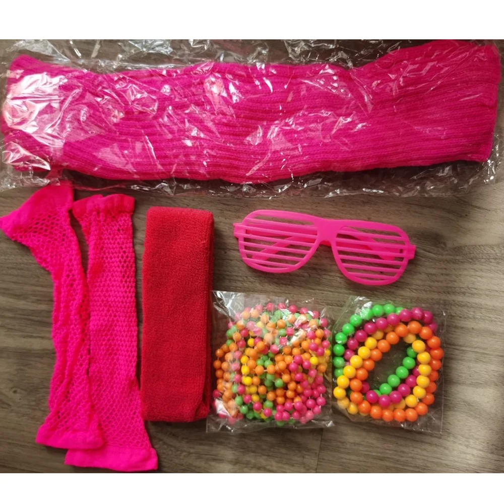 80s Costume Cosplay Kids Girl T-Shirt Rainbow Tutu Skirt Neon Accessories Glasses Halloween Carnival Themed Party Disco Disguise - view 6