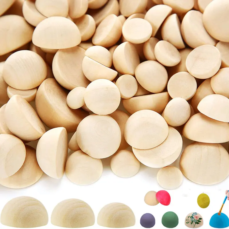 2-100Pcs Half Wooden Beads Unfinished Split Wood Balls Half Crafts Natural Balls for Paint DIY Christmas Ornament Crafts Arts