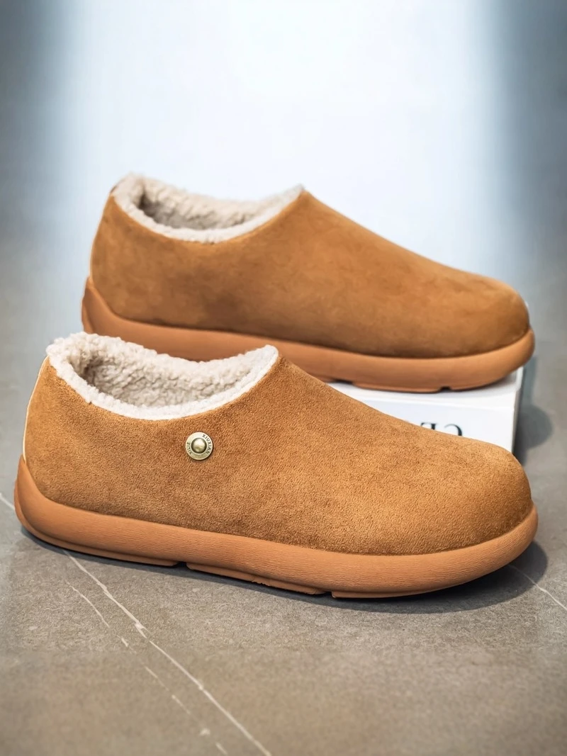 

Thickened Fleece Lined Cotton Slippers for Men Winter Warm Office Driving Anti-Cold with Back Cover Style Shoes