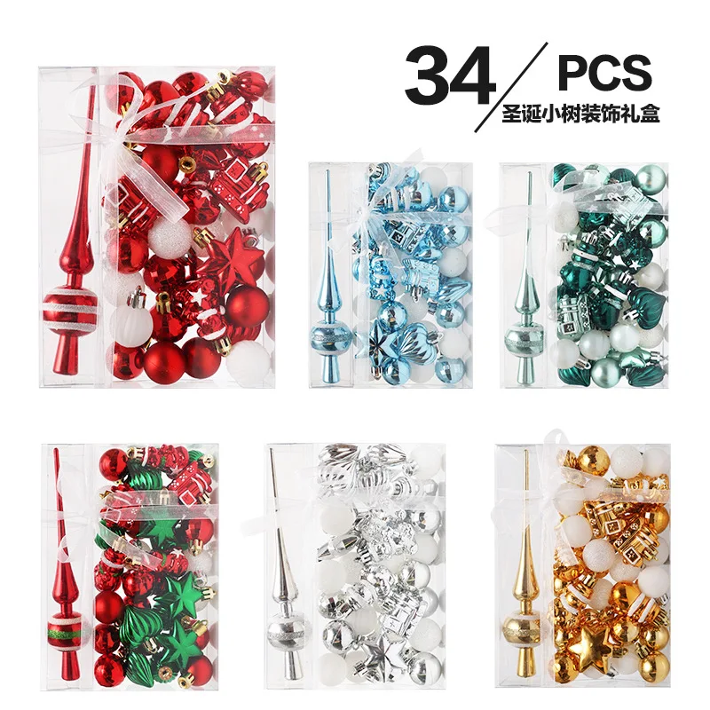 34pcs Christmas Decorations Painted Christmas Ball Set Mini Christmas Tree Pendant