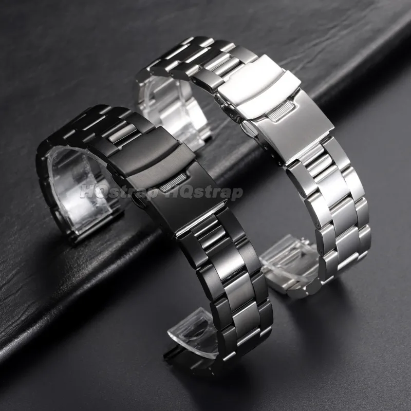 20-28mm Solid Stainless Steel 3 Link Watch Strap Anti-Corrosion Metal Watch Band Fold Clasp for Seiko SKX007 for Oyster Bracelet