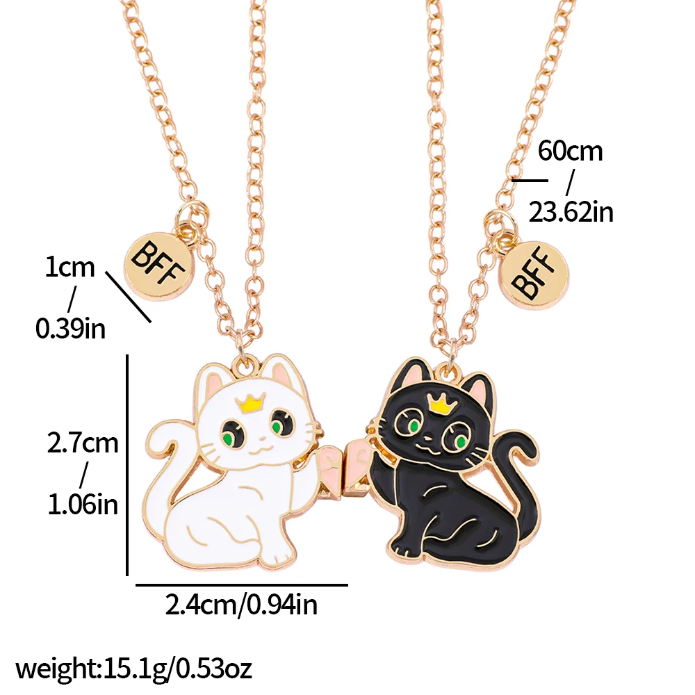 2 buah kalung mainan kucing kartun kawaii untuk sahabat terbaik, aksesoris persahabatan modis untuk anak perempuan, hadiah
