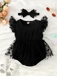 Elegant polka dot chiffon fabric fly sleeve A-line baby girl princess jumpsuit