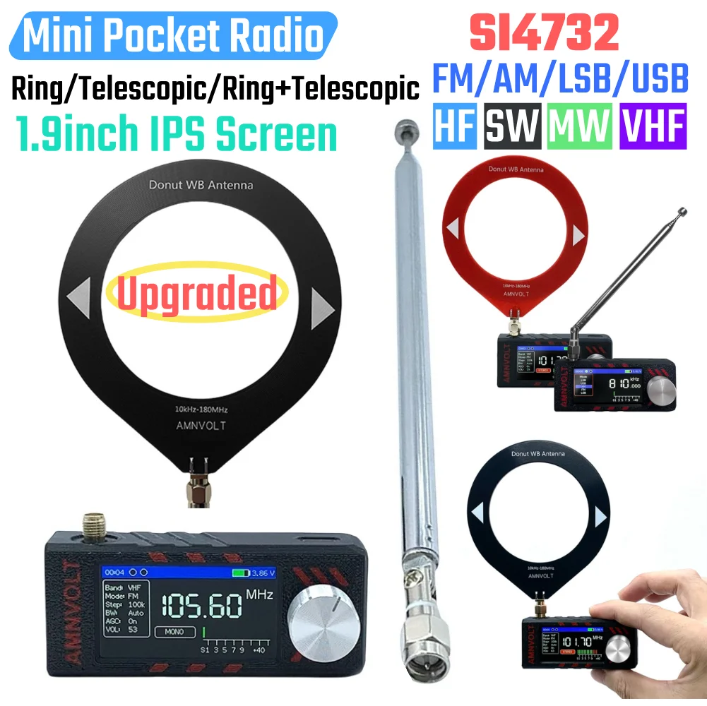 ATS MINI PRO راديو جيب صغير SI4732 0.5-108 ميجا هرتز HF SW MW VHF جميع الموجات راديو LSB USB AM FM 1.9in شاشة دونات + هوائي تليسكوبي