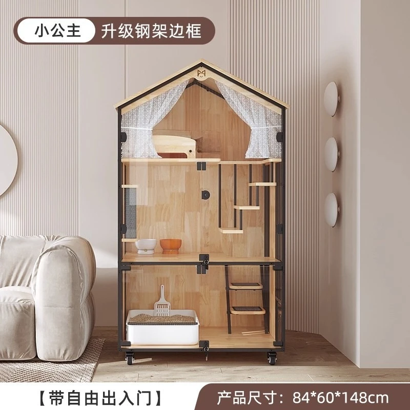 Little princess cat cage villa high-end solid wood luxury three-layer large household cat house cat house climbing frame