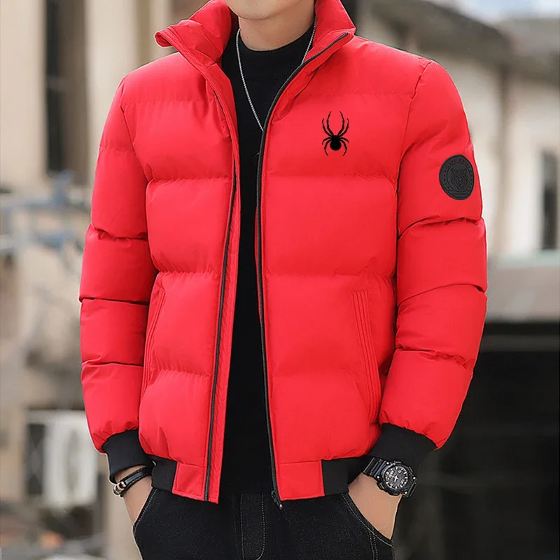 Men\'s winter thick warm sports cotton jacket, fashionable stand up collar zipper cardigan, tiger head top, casual street jacket