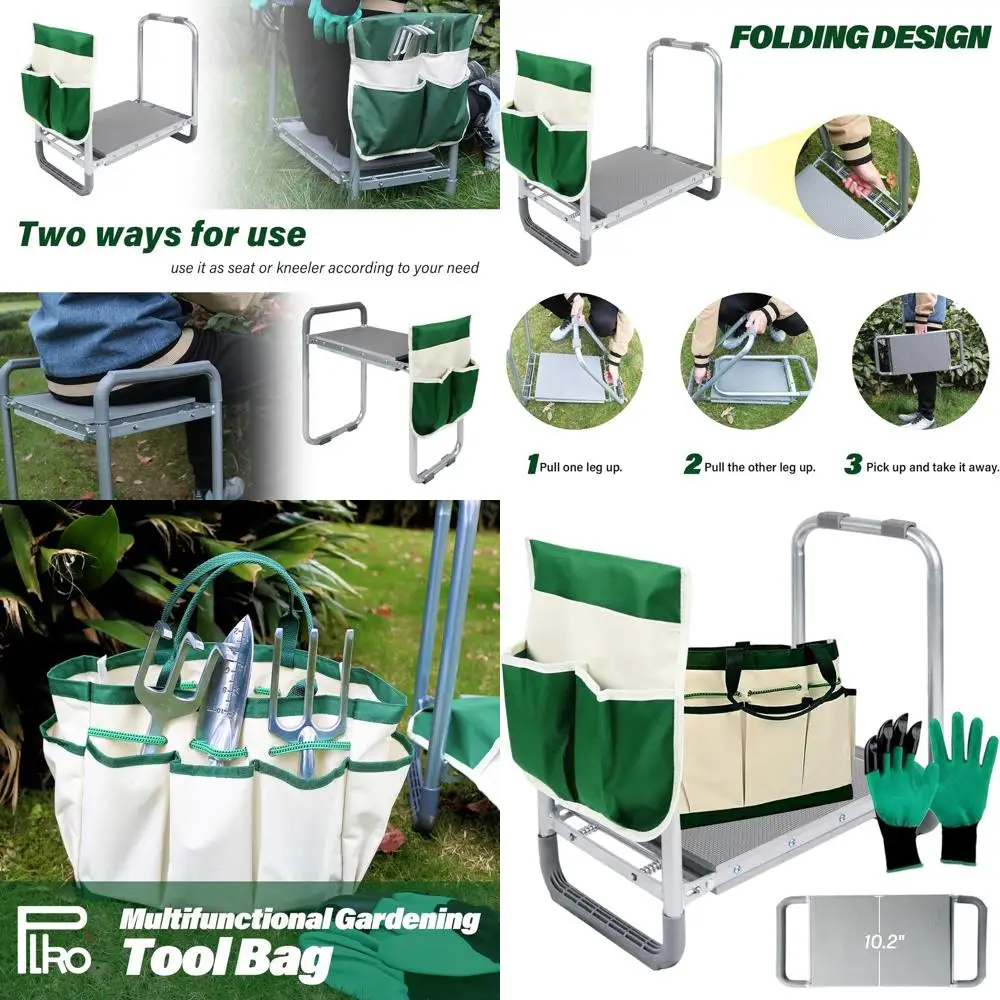 

Прочная складная садовая скамейка с мягким горлышком и местом для хранения для любителей садоводства