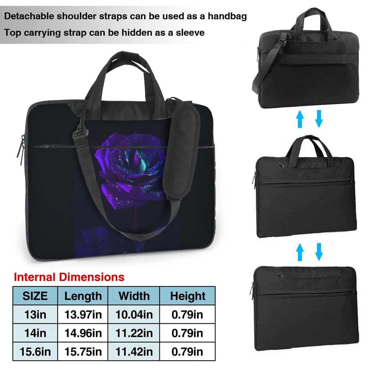 Laptop Bag Sleeve Blue Roses Notebook Pouch Beautiful Portable 13 14 15 15.6 Travel Computer Bag For Macbook Air Pro Asus