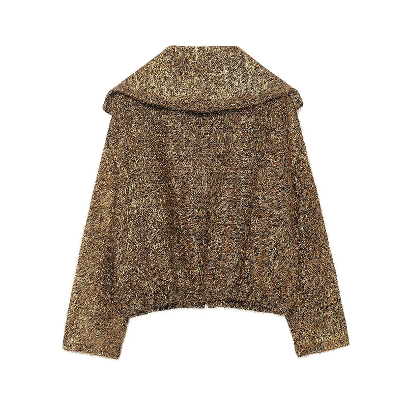 Willshela Women Fashion Golden Front Zipper Jackets Vintage Lapel Neck Long Sleeves Female Chic Lady Coats Outfits