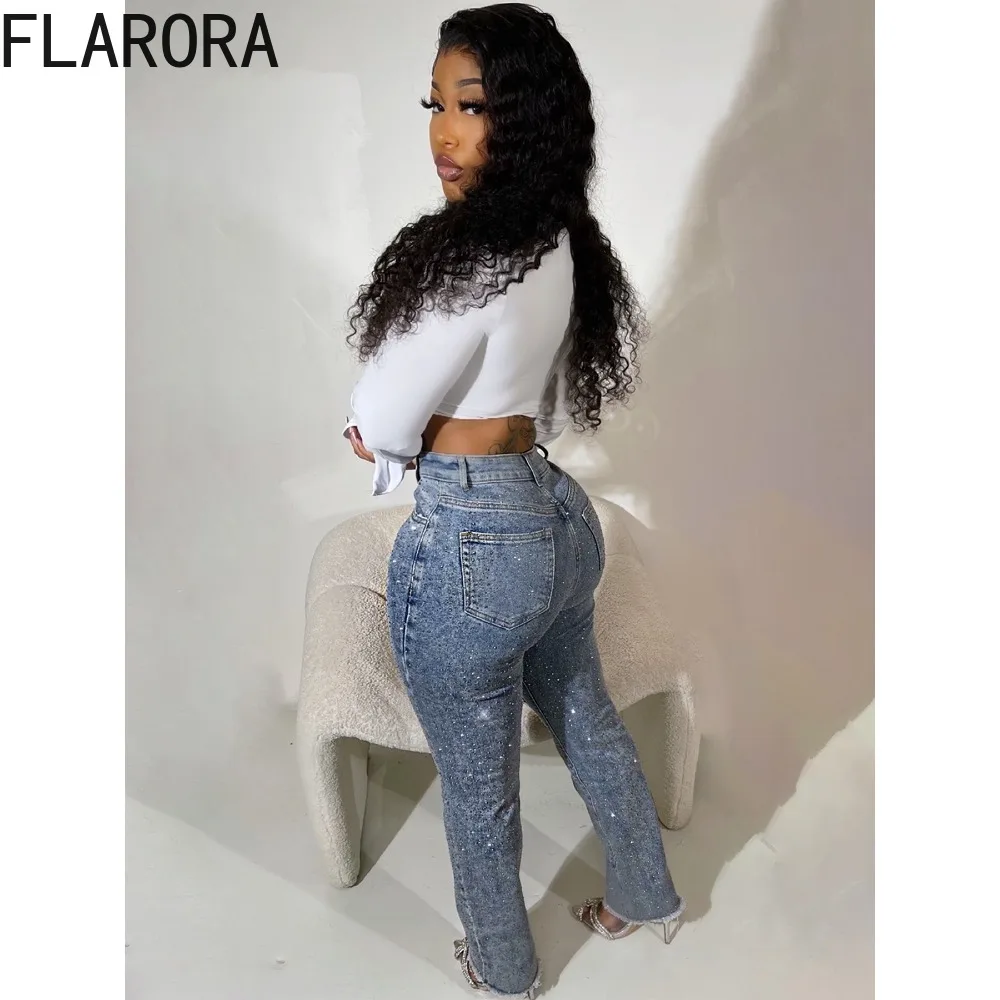 FLARORA ヴィンテージダイヤモンドデニムペンシルパンツ レディース ハイウエスト ホールポケット スキニー ジーンズ 2025 新作 Y2K ストリート 女性用 カウボーイパンツ