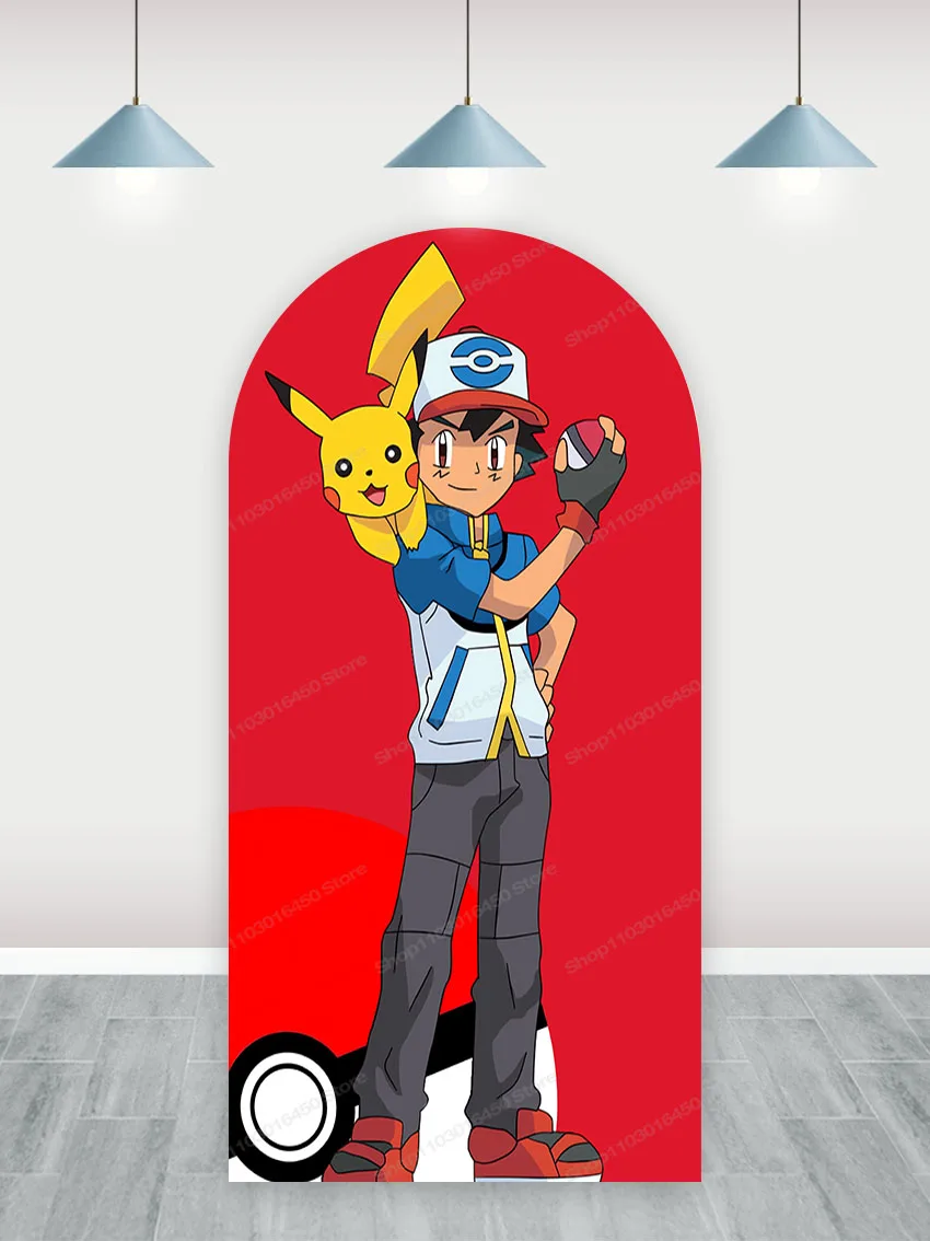 Fondo de arco de Pokémon para niños, decoración de fiesta de cumpleaños, telón de fotografía de dibujos animados, accesorios de estudio de poliéster