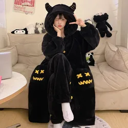 Adult Pajamas Autumn Warm Home Wear Set Sleepwear Pijama Women Flannel OnePiece Hooded Jumpsuit Animal Onesies Costumes Pijama