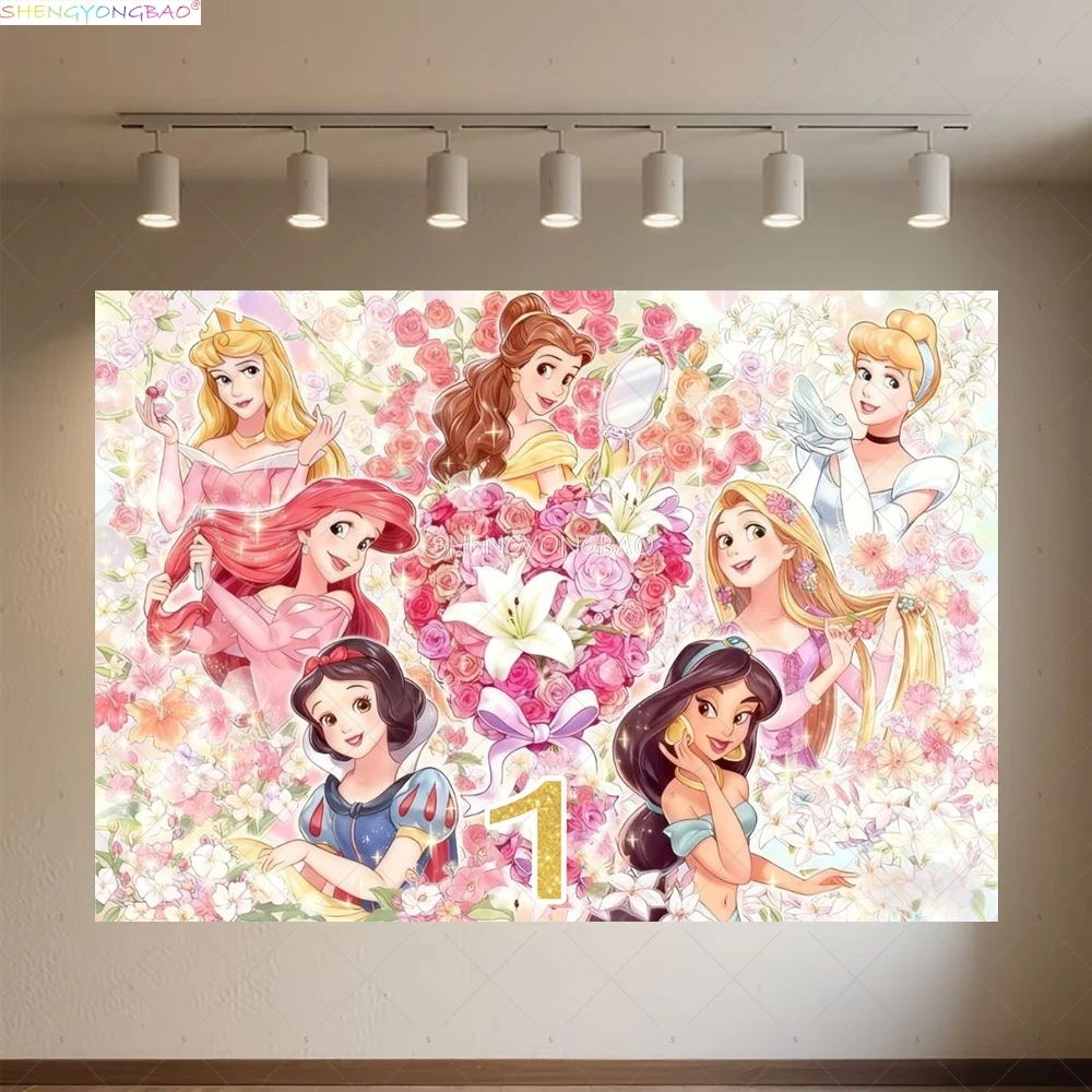 

Disney Princess Snow White Cinderella Background Girl Kids Birthday Party Decoration Baby Baptist Photography Backdrops FM-01