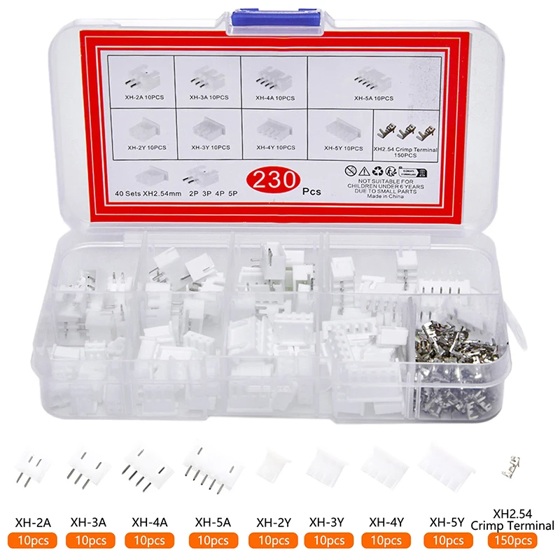 230Pcs XH2.54 PH2.0 2p 3p 4p 5 Pin 2.54mm 2.0mm Pitch Terminal Kit JST Connector Wire Connectors Adaptor Box Packing