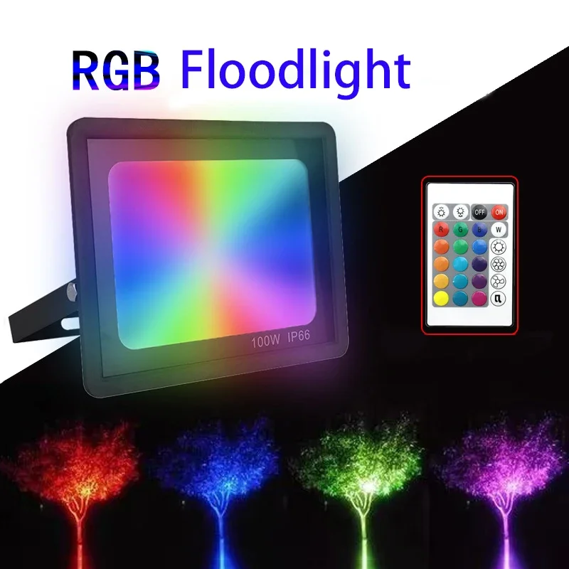 LED RGB Floodlight Reflector Outdoor Lighting AC 220V 20W 30W 50W 100W IP66 Waterproof Outdoor RGB Spotlight Landscape Lighting