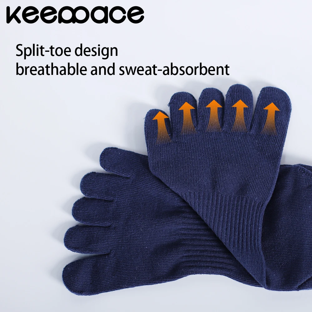 Keeppace 3 زوج بلون خمسة أصابع الجوارب الرجالية تنفس جوارب رياضية الرطوبة فتل اصبع القدم منفصلة الجوارب منتصف العجل الجوارب #2