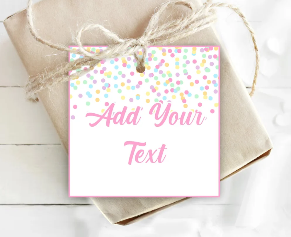 50pcs Editable Confetti Pastel Square Gift Tags Confetti Favor Cards Editable Tags Personalized Pastel Thank You Tags Printable