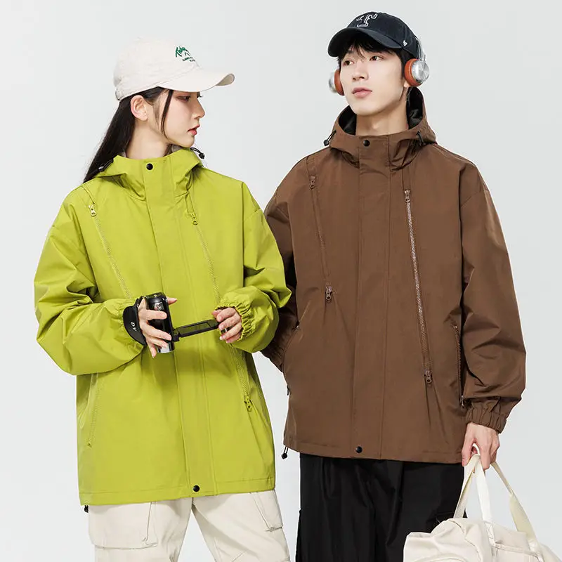 Couples Outdoor Fleece Jacket Loose Fit Spring Autumn Climbing Clothes Double Zipper Design New 2024 Trendy Brand Men Women