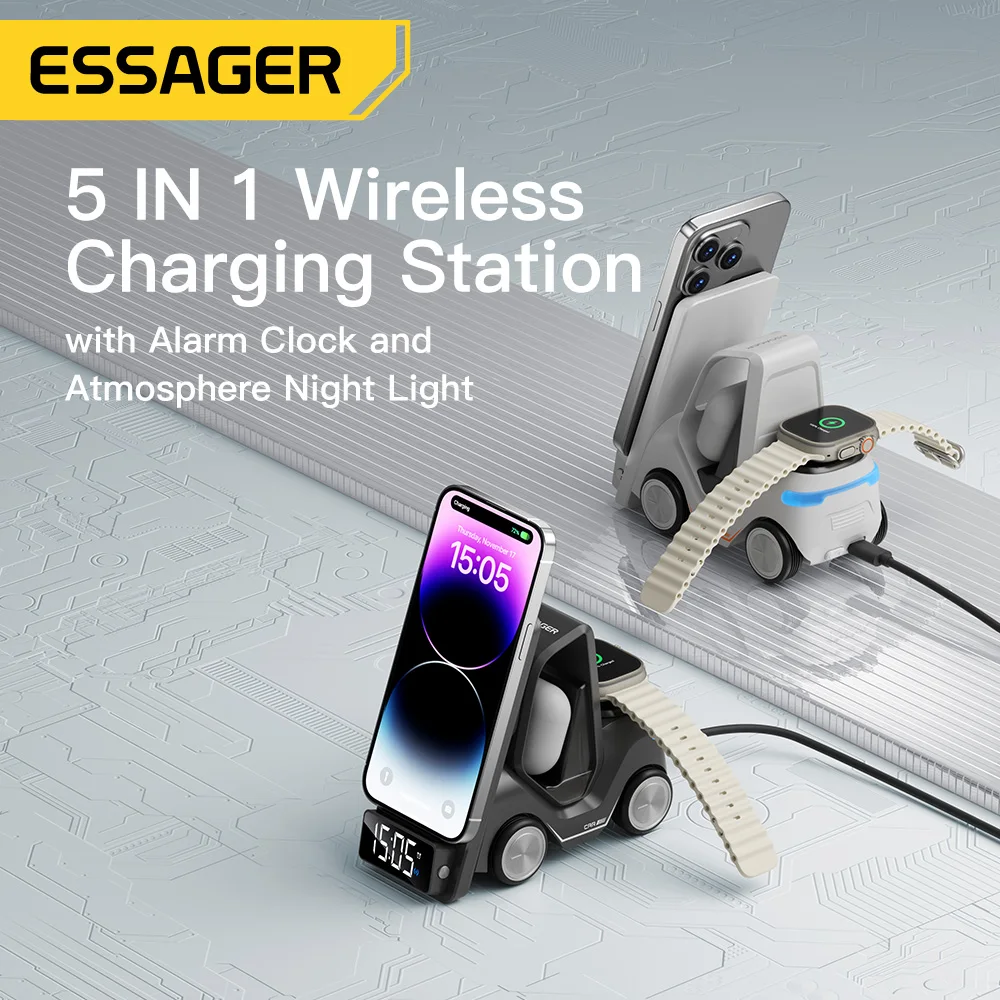 Essager Universal Wireless Charger for IPhone 12 13 14 15 Series Apple Watch Airpods Pro Forklift Design Car Design Night Light