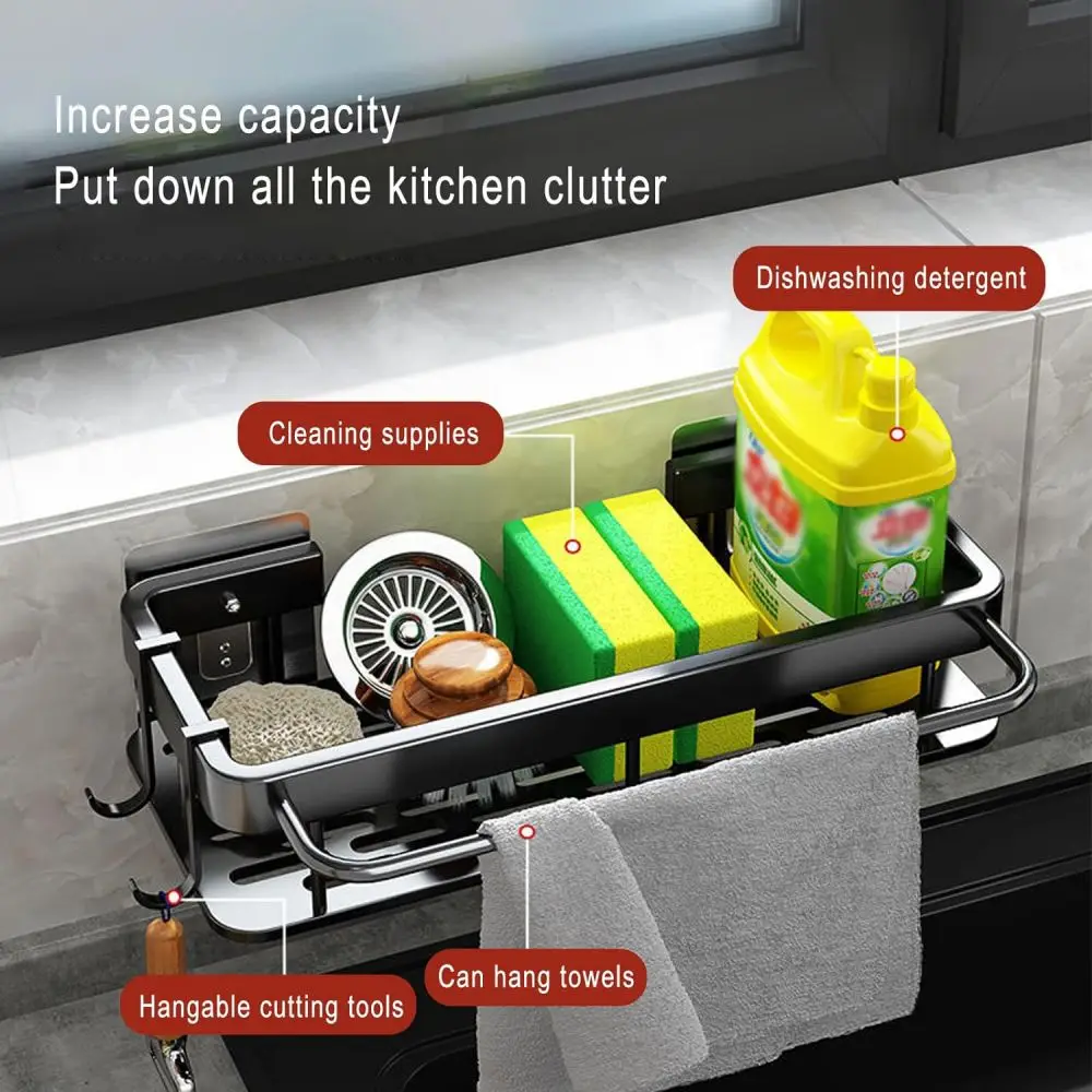 1pc Kitchen Aluminium sink Drain Rack shelf Basket Organizer Kitchen Accessories SpongeStorage Faucet Holder soap Drainer